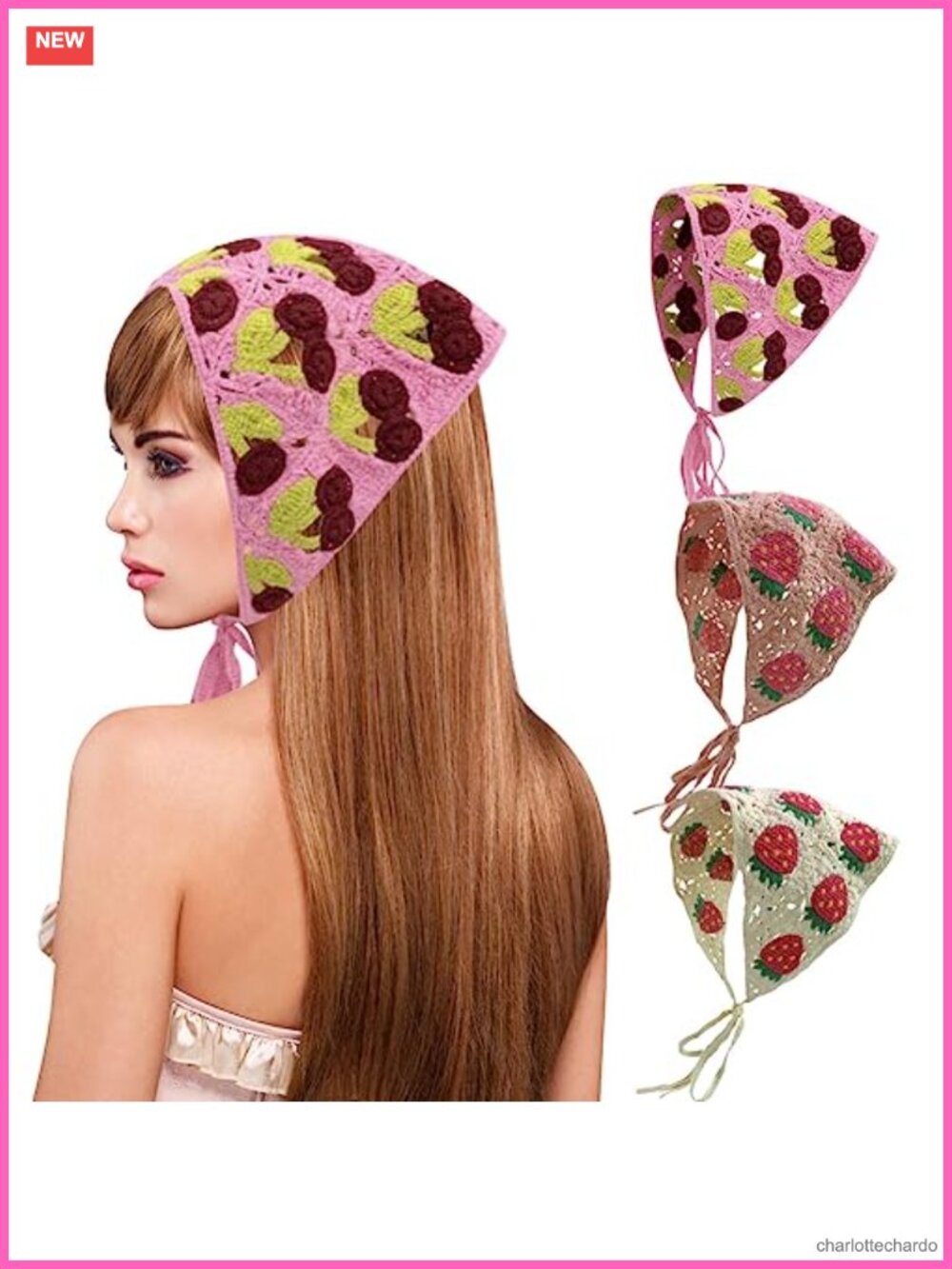 Crochet Hair Bandana Headscarf Tie Back Knitted Kerchief 3 Pack